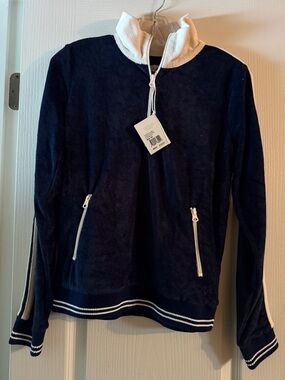 Faherty Navy and White Logo Tag Pullover